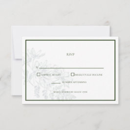 Green White Floral Simple Wedding RSVP Card Karte