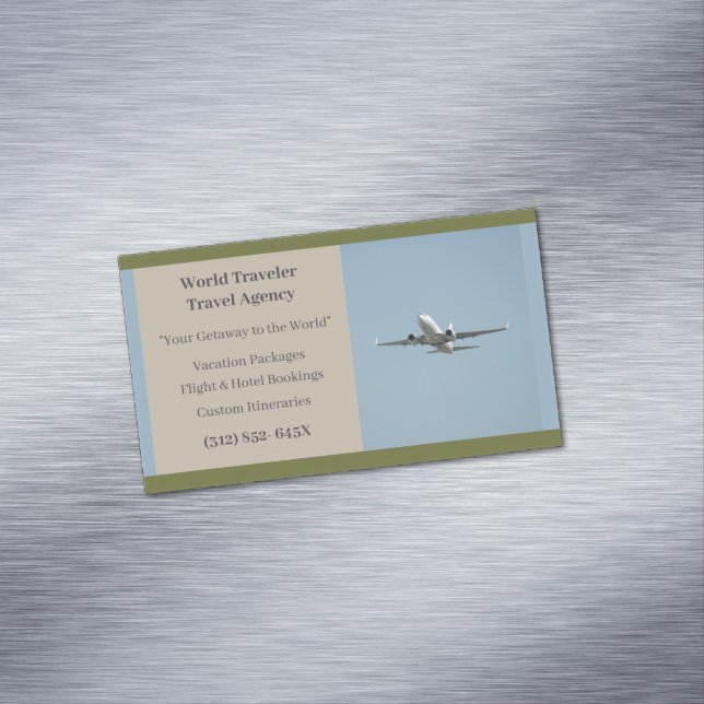 Green White Flugzeug Agent Airplane Travel Agency Magnetische Visitenkarte (Beispiel)