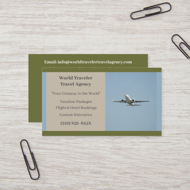 Green White Flugzeug Agent Airplane Travel Agency Visitenkarte (Vorderseite/Rückseite Beispiel)