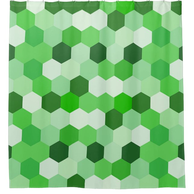 Green White Geometric Hexagon Duschvorhang (Vorderseite)