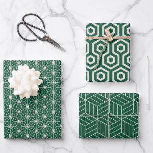 Green + White Geometric Muster   Geschenkpapier Set