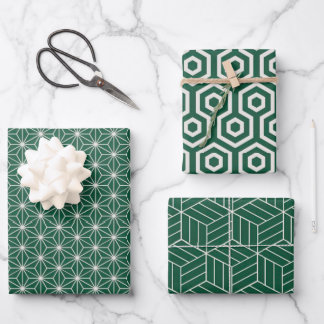 Green + White Geometric Muster | Geschenkpapier Set