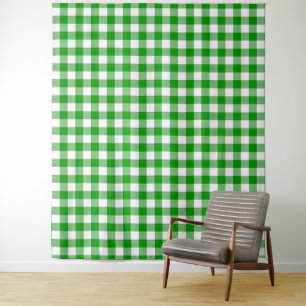 Green & White Gingham Karo Tapestry Wandteppich