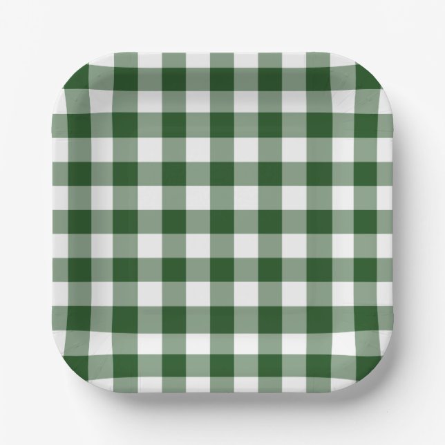 Green White Gingham Pattern Pappteller (Vorderseite)