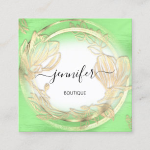Green White Gold Floral QRCode Logo Quadratische Visitenkarte