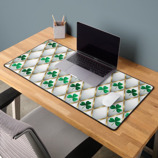 GREEN WHITE GOLD IRISH TUFTED LOOK SHAMROCKS SCHREIBTISCHUNTERLAGE (Büro 2)
