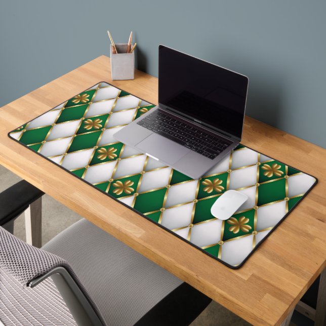 GREEN WHITE GOLD IRISH TUFTED LOOK SHAMROCKS SCHREIBTISCHUNTERLAGE (Büro 2)