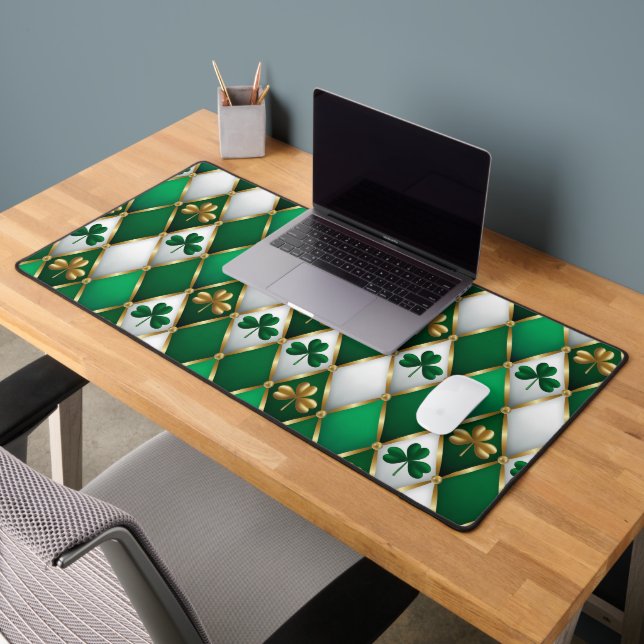 GREEN WHITE GOLD IRISH TUFTED LOOK SHAMROCKS SCHREIBTISCHUNTERLAGE (Büro 2)