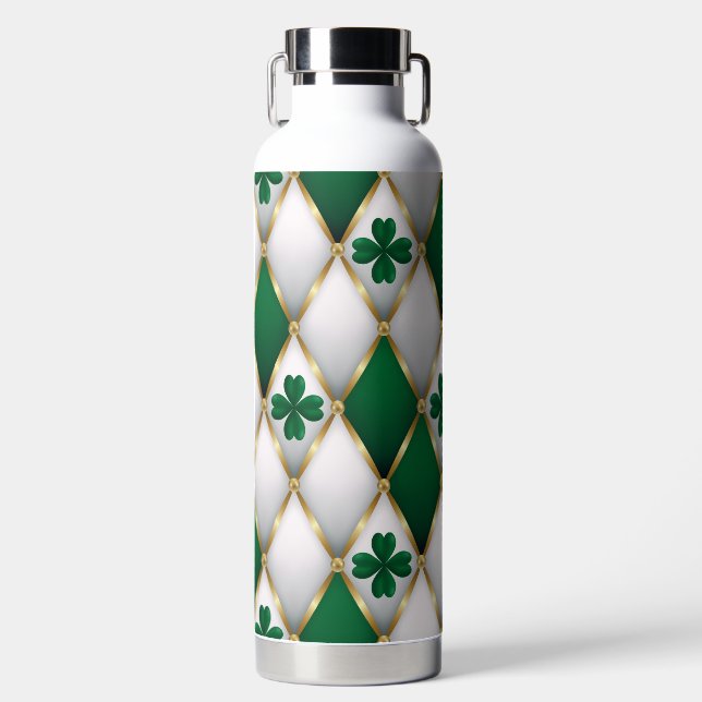 GREEN WHITE GOLD IRISH TUFTED LOOK WITH SHAMROCKS TRINKFLASCHE (Vorderseite)
