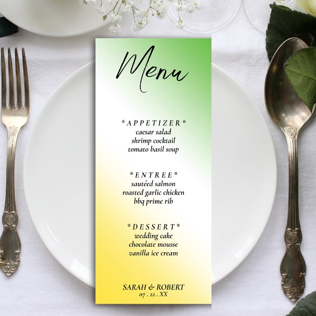 Green White & Gold Jamaican Diagonal Ombre Wedding Menükarte (Green White & Gold Jamaican Diagonal Ombre Wedding Menu)