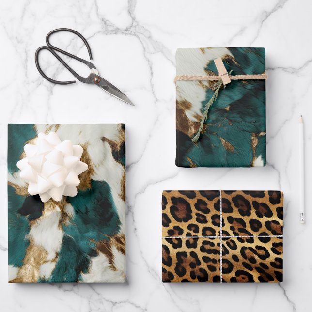 Green White Gold Leopard Geschenkpapier Set (Vorderseite)