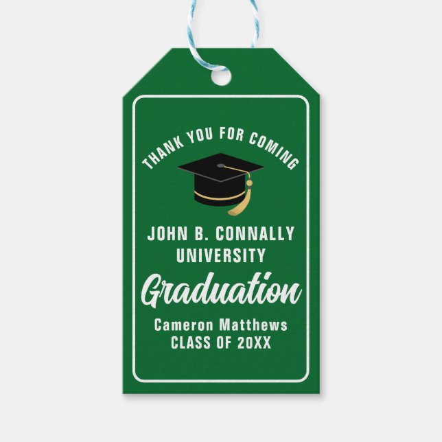 Green White Graduate Custom 2025 Graduation Party Geschenkanhänger (Vorderseite)