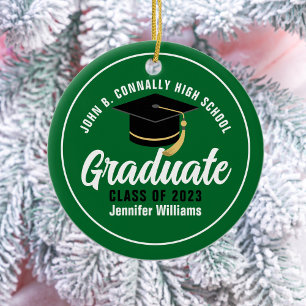 Green White Graduate Custom Keepake Weihnachten Keramik Ornament