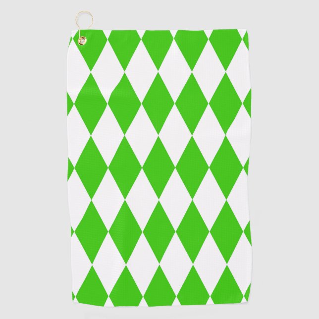 Green White Harlequin Diamonds Schachbretts Design Golfhandtuch (Vorderseite)