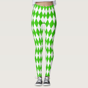 Green White Harlequin Diamonds Schachbretts Design Leggings