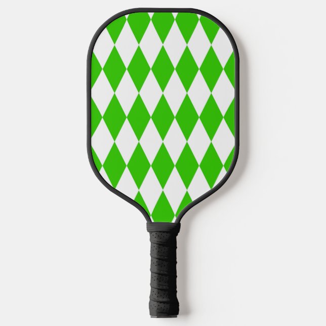 Green White Harlequin Diamonds Schachbretts Design Pickleball Schläger (Vorderseite)