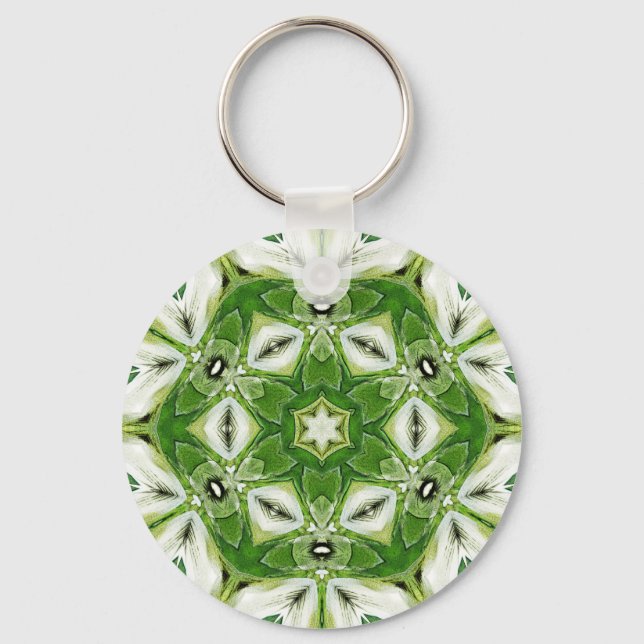 Green White Hexagon Kaleidoscope Schlüsselanhänger (Vorderseite)
