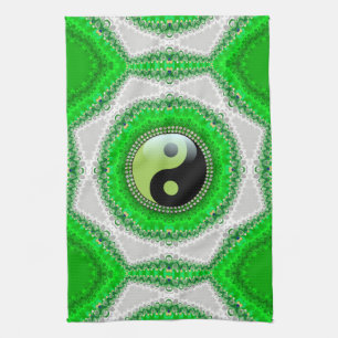 Green White Hexagon Swirl YinYang Kitchen Tuch