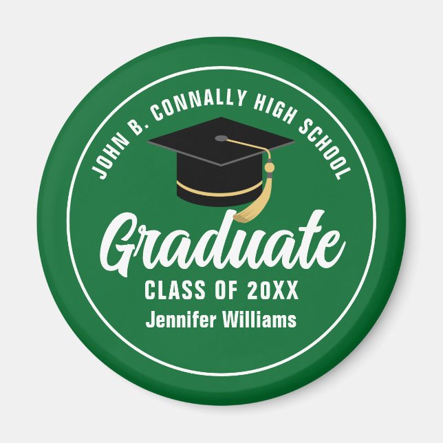 Green White High School Graduate Custom Abschluss Magnet (Vorne)