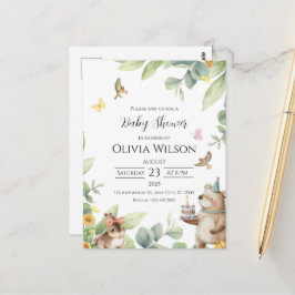 Green White Illustriert Birds Babydusche Postkarte