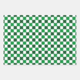 GREEN & WHITE IRISH CELTIC SHAMROCKS & PATTERNS GESCHENKPAPIER SET