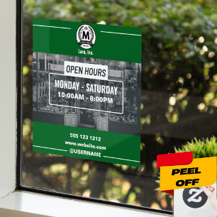 Green White Monochrome Simple Open Hours Store Fensteraufkleber