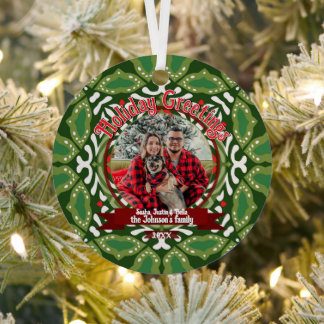 Green White Natal Holiday Energy Custom Photo Ornament Aus Metall
