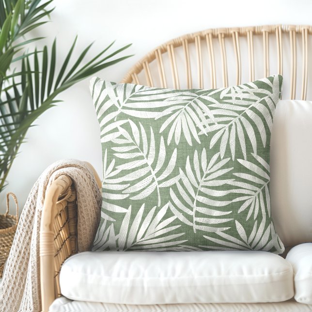 Green & White Palm Leaf Throw Kissen (Von Creator hochgeladen)