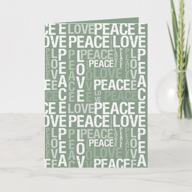 Green White Peace Love Christmas Karte (Vorderseite)