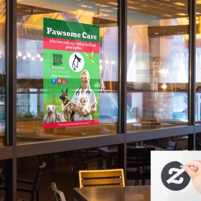 Green White Pet Store Sign Dogs, Cats, Birds Vet  Fensteraufkleber (Restaurantfenster)