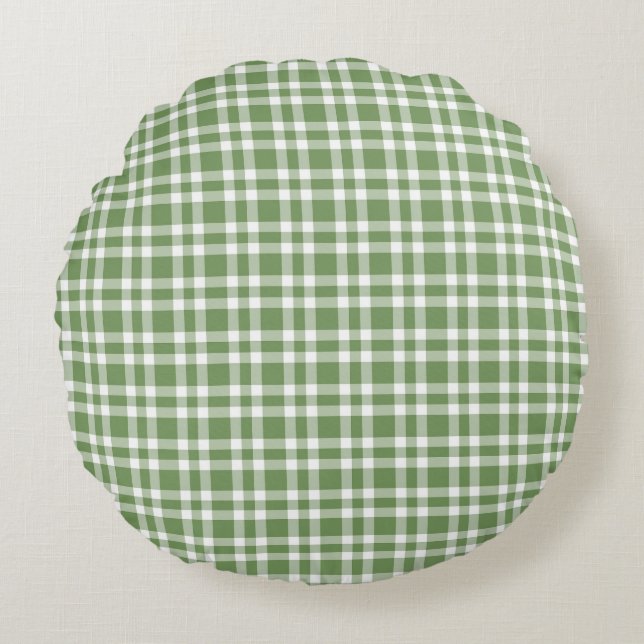 Green White Plaid Pattern Rundes Kissen (Vorderseite)