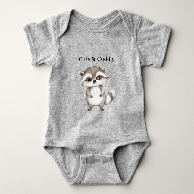 Green White Plaid Stripes Raccoon Baby Strampler (Vorderseite)