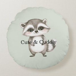 Green White Plaid Stripes Raccoon Rundes Kissen