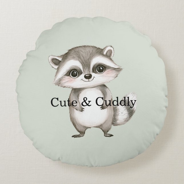Green White Plaid Stripes Raccoon Rundes Kissen (Vorderseite)