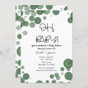 Green & White Polka Dot Blasen OH BABY Dusche Einladung