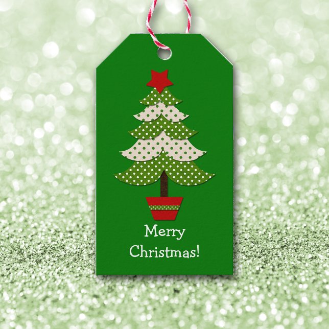 Green White Polka Dot Christmas Tree Geschenkanhänger (Von Creator hochgeladen)