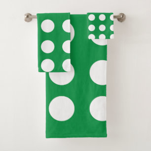 Green White Polka Dot Girly Chic Badhandtuch Set