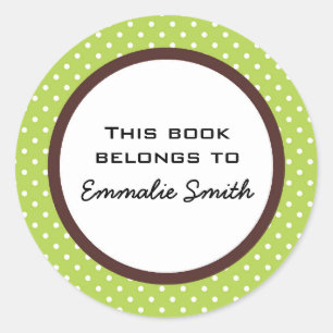 Green White Polka Dot und Brown Book Name Sticker