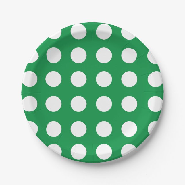 Green White Polka Dot Vintag Retro Party Pappteller (Vorderseite)