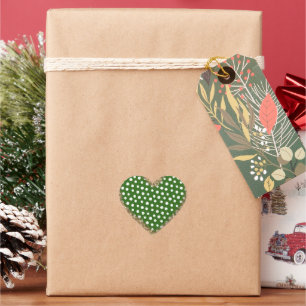 Green White Polka Dots Gold Glitzer Herz-Aufkleber