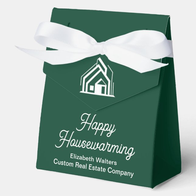 Green White Real Estate Happy Housewarming Custom Geschenkschachtel (Vorderseite)