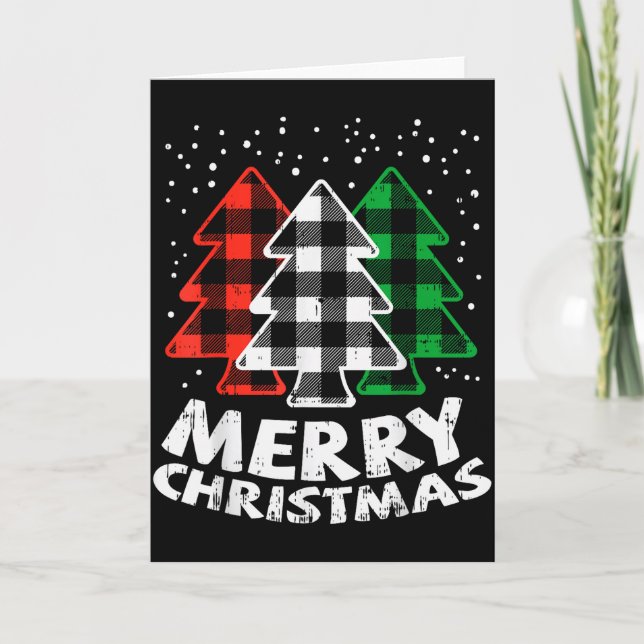 Green White Red Buffalo Plaid Merry Christmas Tree Karte (Vorderseite)