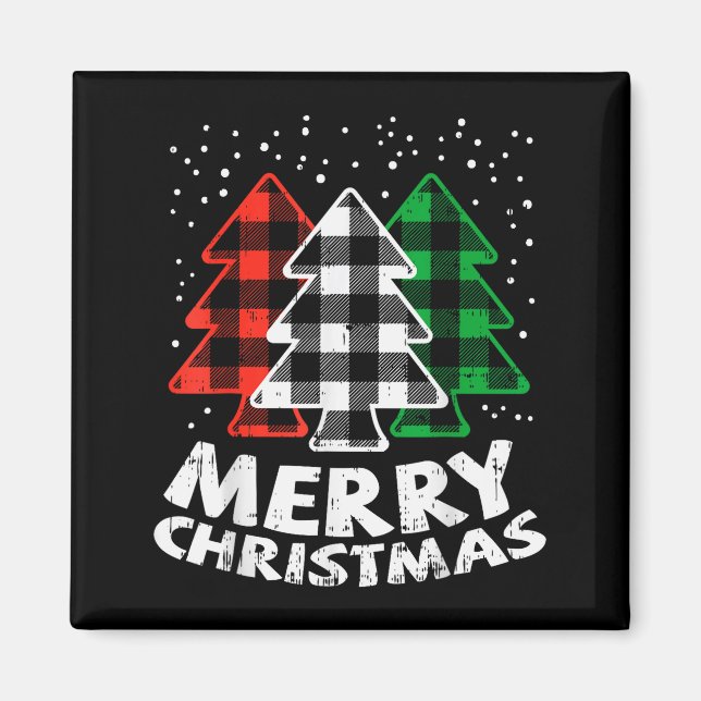 Green White Red Buffalo Plaid Merry Christmas Tree Magnet (Vorne)