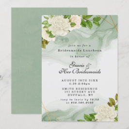 Green White Roses Bridesmaids Luncheon Einladungen