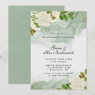 Green White Roses Bridesmaids Luncheon Einladungen