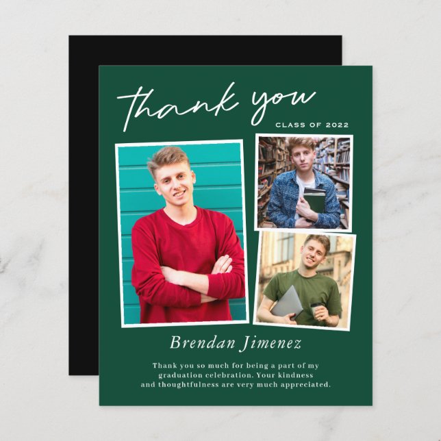 Green White Script 3 Foto Abschluss Vielen Dank (Vorne/Hinten)