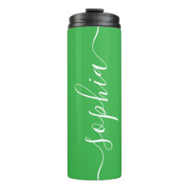 Green White Script Custom Name Thermal Tumbler Thermosbecher