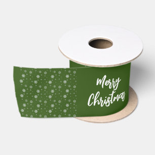 Green White Script Simple Modern Frohe Weihnachten Satinband