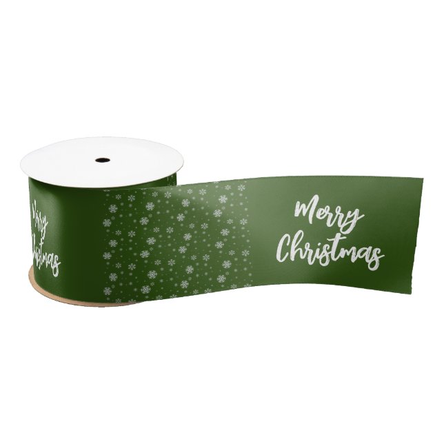 Green White Script Simple Modern Frohe Weihnachten Satinband (Spule)