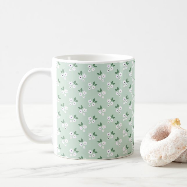 Green White Simple Calico Pattern Kaffeetasse (Mit Donut)